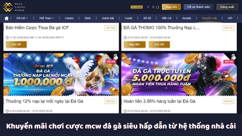 Khuyến mãi chơi cược mcw đá gà siêu hấp dẫn từ hệ thống nhà cái